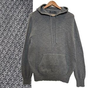 Michael Stars Mens Waffle Sweater Knit Pullover Hoodie Size M Grey Kangaroo Pkt